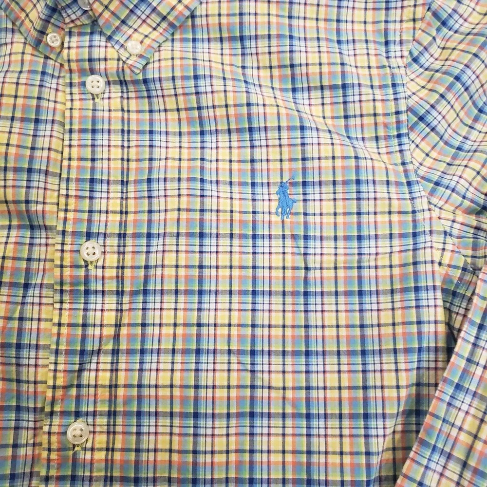 Ralph Lauren Shirt Youth XL (18-20) Long Sleeve Button Down Plaid Green Yellow
